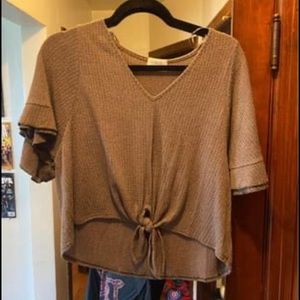 Olive Green Tie Front Top